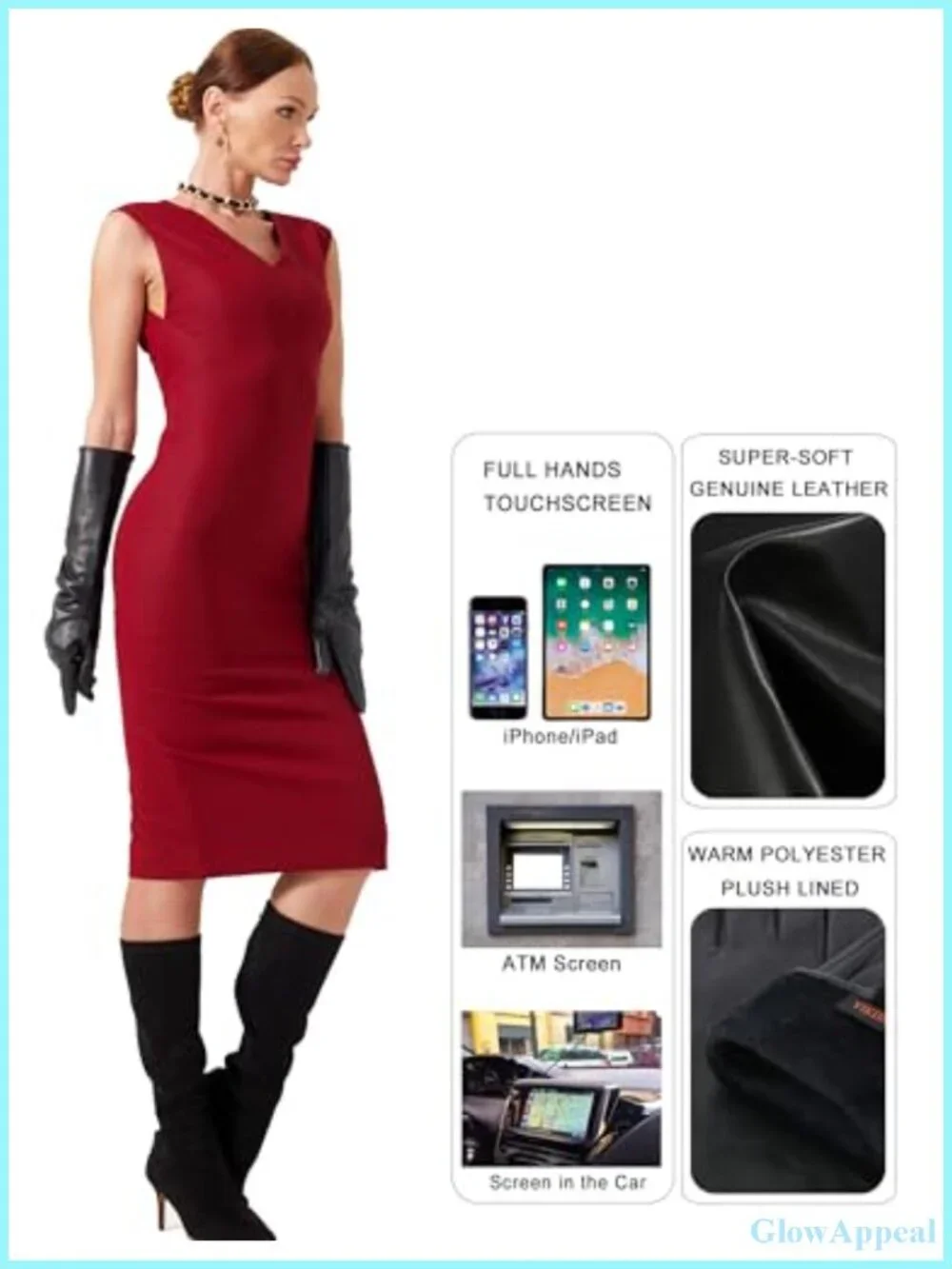 Elegant Winter Long Leather Gloves for Women Full Touchscreen Warm Lined
